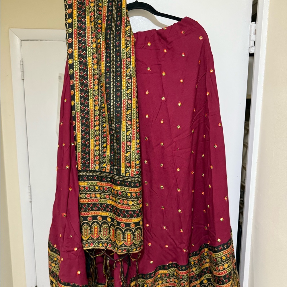 Elegant Maroon and Black Lehenga